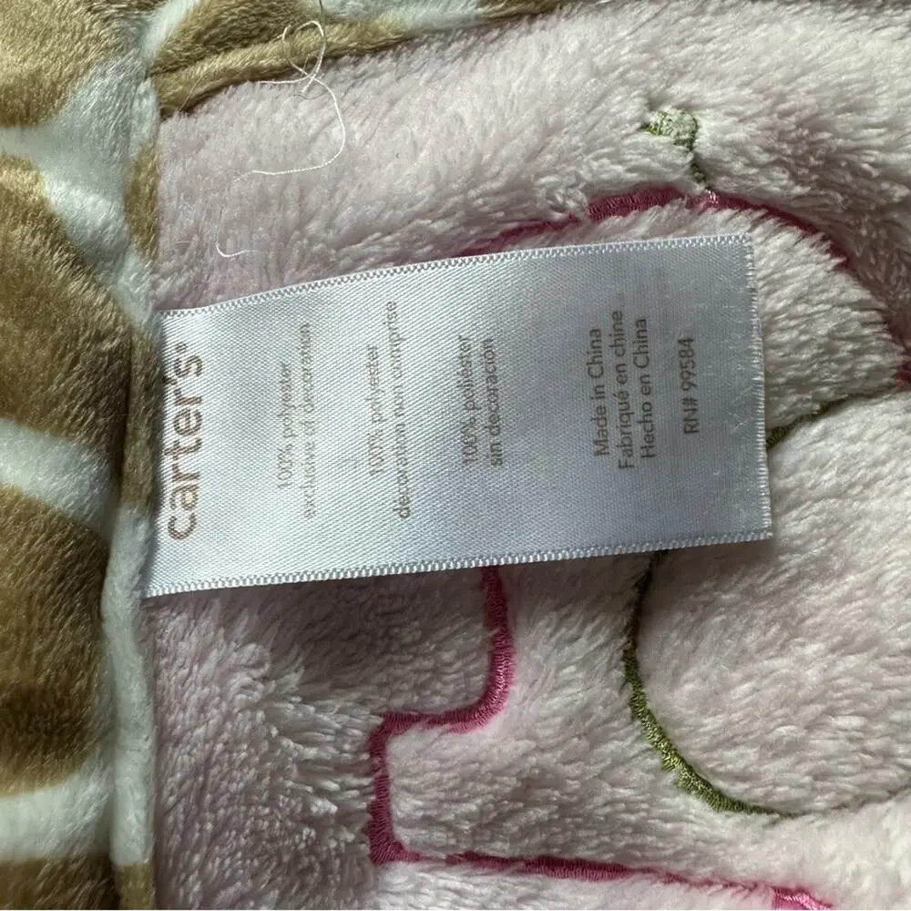 Carters Pink Baby Blanket Elephant Monkey with Giraffe Print Edging 30x40